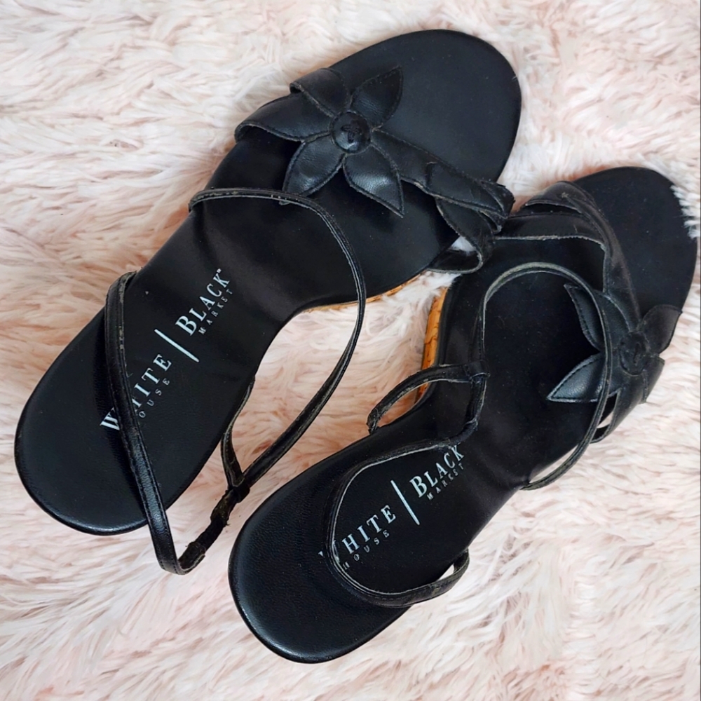 *White House Black Market Black Floral Cork Platform Wedged Sandals Size 8.5* - Picture 1 of 3